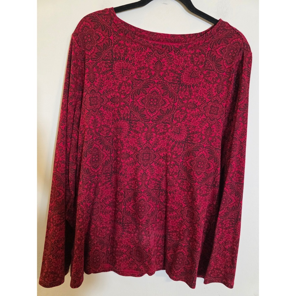 J. Jill Red Black Medallion Paisley Pima Cotton Long Sleeve Tee XL Tall